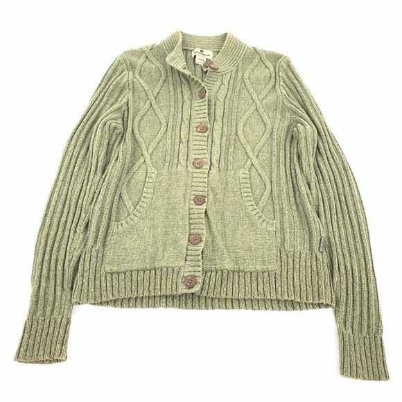 Woolrich Chunky Ribbed Cable Knit Button Down Cardigan Sweater Large Light Green - Picture 1 of 7